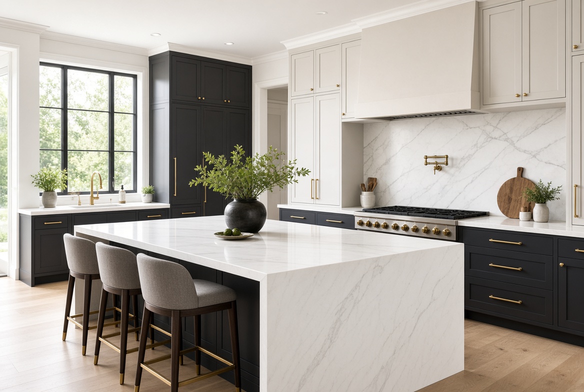 Modern kitchen with white quartz
